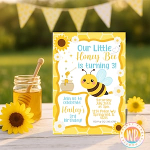 Bumble Bee Birthday Invitation: Editable Honeycomb Party Invite (Canva Template, Digital Download)