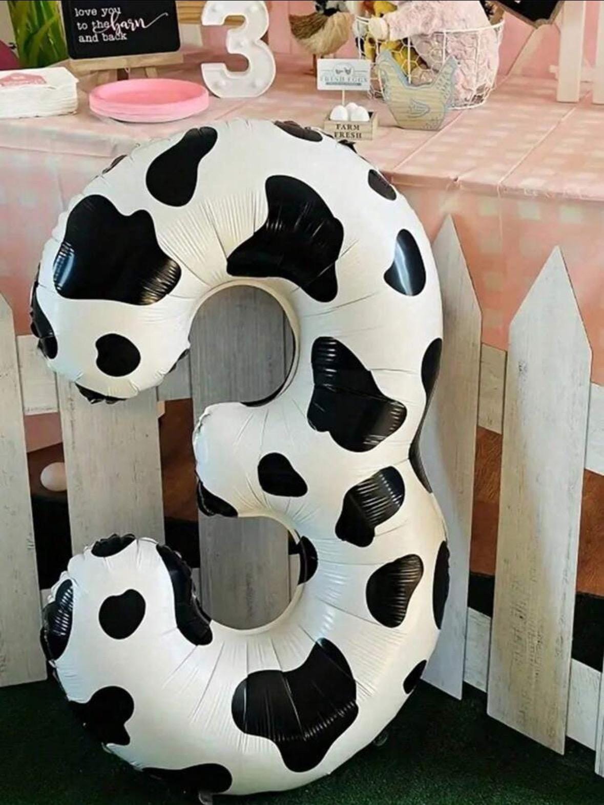 Cow Print Number Balloon: 40" Barnyard Birthday Party Decor