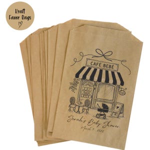 Café Bébé Baby Shower Favor Bags – Personalized Kraft Treat Bags (6” x 9.5”)