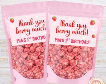 Berry First Snack Bag Favors – Strawberry Birthday Popcorn Treat Bags