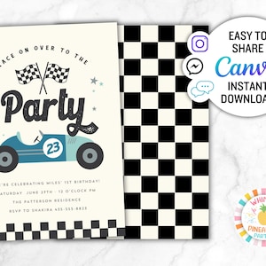 Miles Per Hour Invite, Party Invite, Racer, Racing, EDITABLE INSTANT DOWNLOAD, Canva