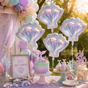 Schimmernde Muschelballons (4er-Set) – Meerjungfrauen-Geburtstagsparty – Unterwasser-Dekoration