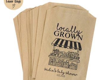Personalized Kraft Favor Bags: Locally Grown Baby Shower Party Supplies (6" x 9.5")