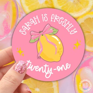 Frisch Geburtstag 2-Zoll-Aufkleber Thema Zitrone Personalisierte Party Favor Labels jeden Alters