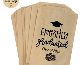 Freshly Graduated Lemon Favor Bags Class of 2026 Personalized Kraft Party Graduation Favors (6" x 9.5")