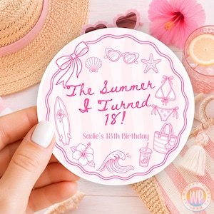 Sommer I Turned Geburtstag Aufkleber Beach Babe 2 ”Partybevorzugung Etiketten Personalisiert