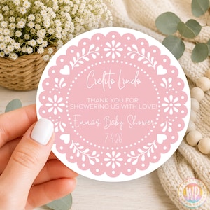 Cielito Lindo Baby Shower-klistermärken Blå Blommiga Presentetiketter Personliga bild 1