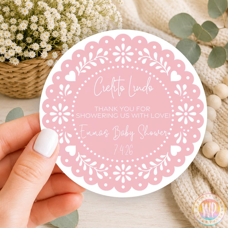 Cielito Lindo Baby Shower-klistermärken Blå Blommiga Presentetiketter Personliga bild 1