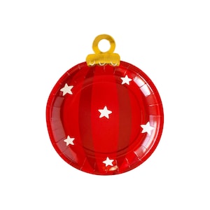 Christmas Ornament Plates, Christmas Plates, Holiday Party Plates, Christmas Party Plates, Red and Gold Plates, Christmas Table Decor, 8