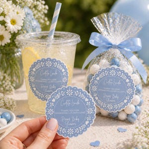 Cielito Lindo Baby Shower-klistermärken Blå Blommiga Presentetiketter Personliga bild 5