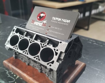 Wooden Stand V8 Motor Block Business Card Holder