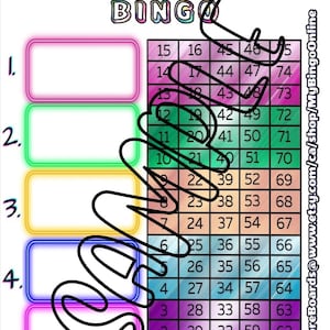 Block Party Bingo Board JPEG and PDF digital ( 5 player, 15 Line, 75 Ball Straight)