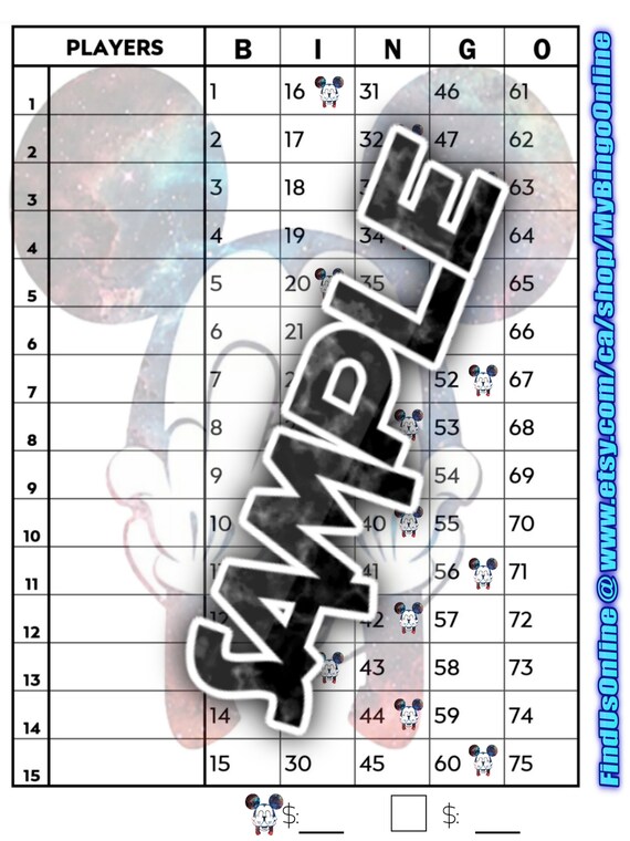 Oh Mickkey Facebook Bingo board X2 75 ball mixed and straight
