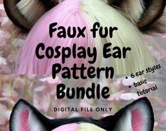 Cosplay Animal Ear Pattern Bundle: Faux Fur DIY Costume (Digital File)