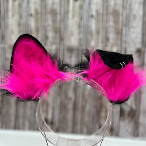 Hot pink and black puppy ears cosplay faux fur floppy dog ears headband