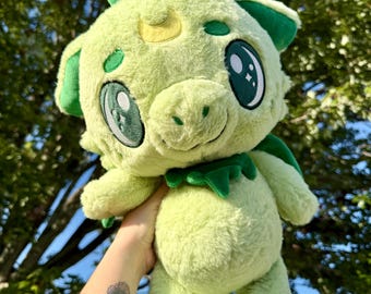 Kemonokinz kawaii indringers pluche groene buitenaardse drakenpop knuffel, nertsstof cadeau
