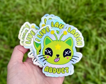 Silly Alien Cat Sticker Holographic Sticker