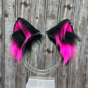 Hot Pink & Black Pierced Cat Ears: Egirl Cosplay Headband
