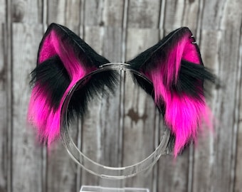 Hot Pink & Black Pierced Cat Ears: Egirl Cosplay Headband