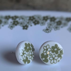 Up-cycled Spring Blossom Corelle China studs, Earrings made from vintage Corelle dishes, Eco-friendly jewelry, Nostalgic gift, Gift for Mom