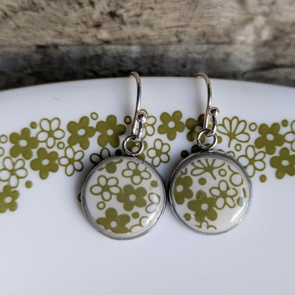 Crazy Daisy Corelle Earrings: Upcycled Vintage Dish Jewelry