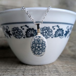 Old Town Blue Corelle Dishes Necklace, Up-cycled Vintage China Jewelry, Mother&#39;s Day gift, Sister gift, grandma gift, Sentimental Jewelry