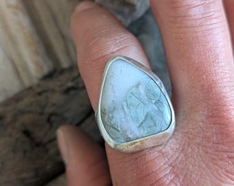 Handcrafted Sterling Silver Green Jasper Ring - Size 8.5