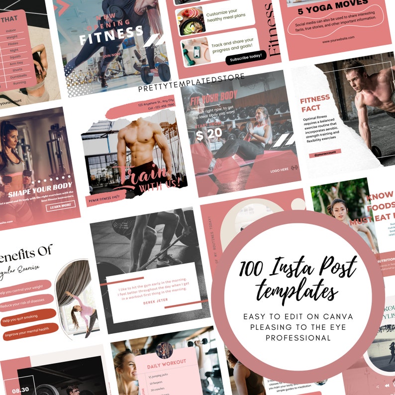 100 Health & Fitness Instagram Post Templates Canva Gym Etsy