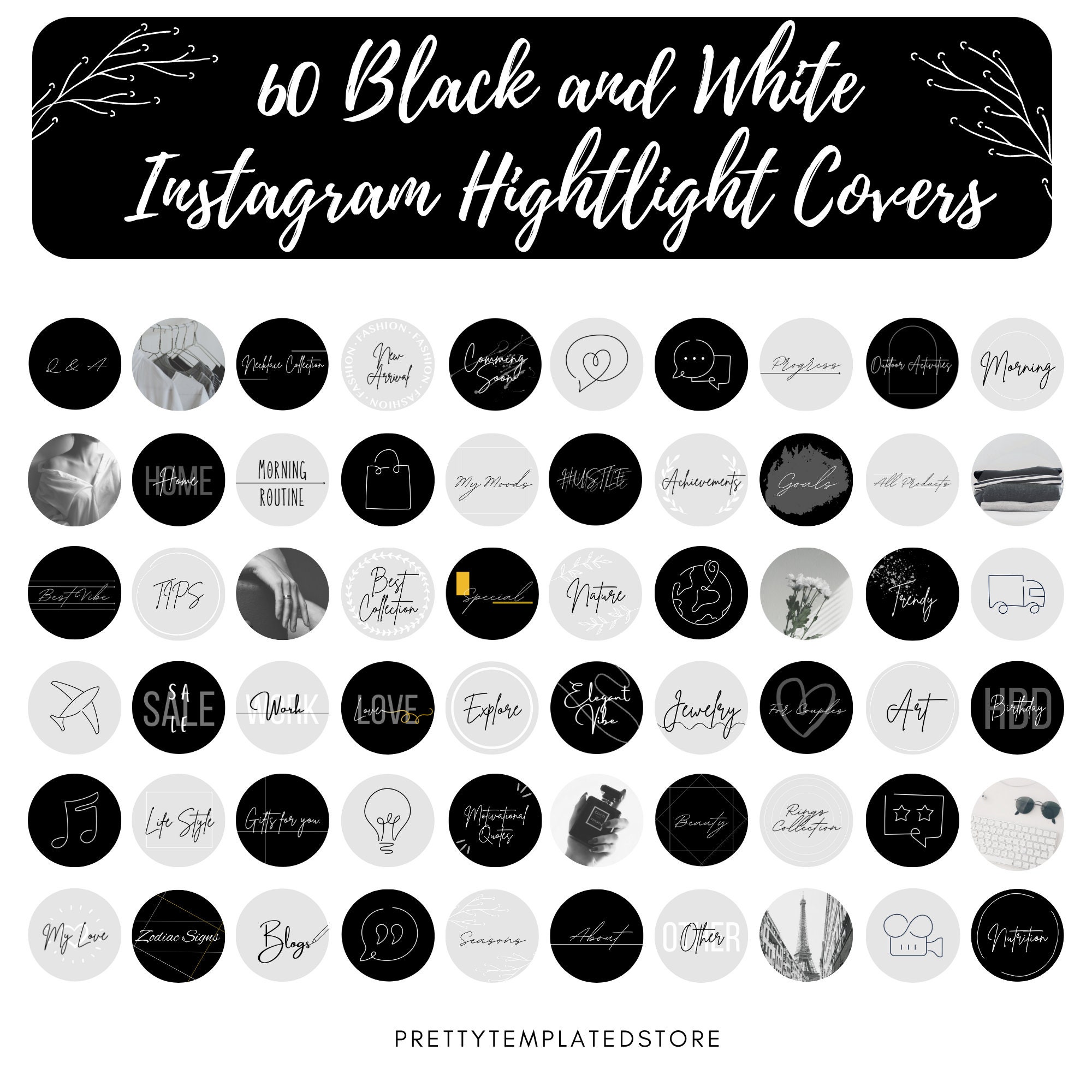 60 Aesthetic Black and White Instagram Highlight Covers, Highlight ...