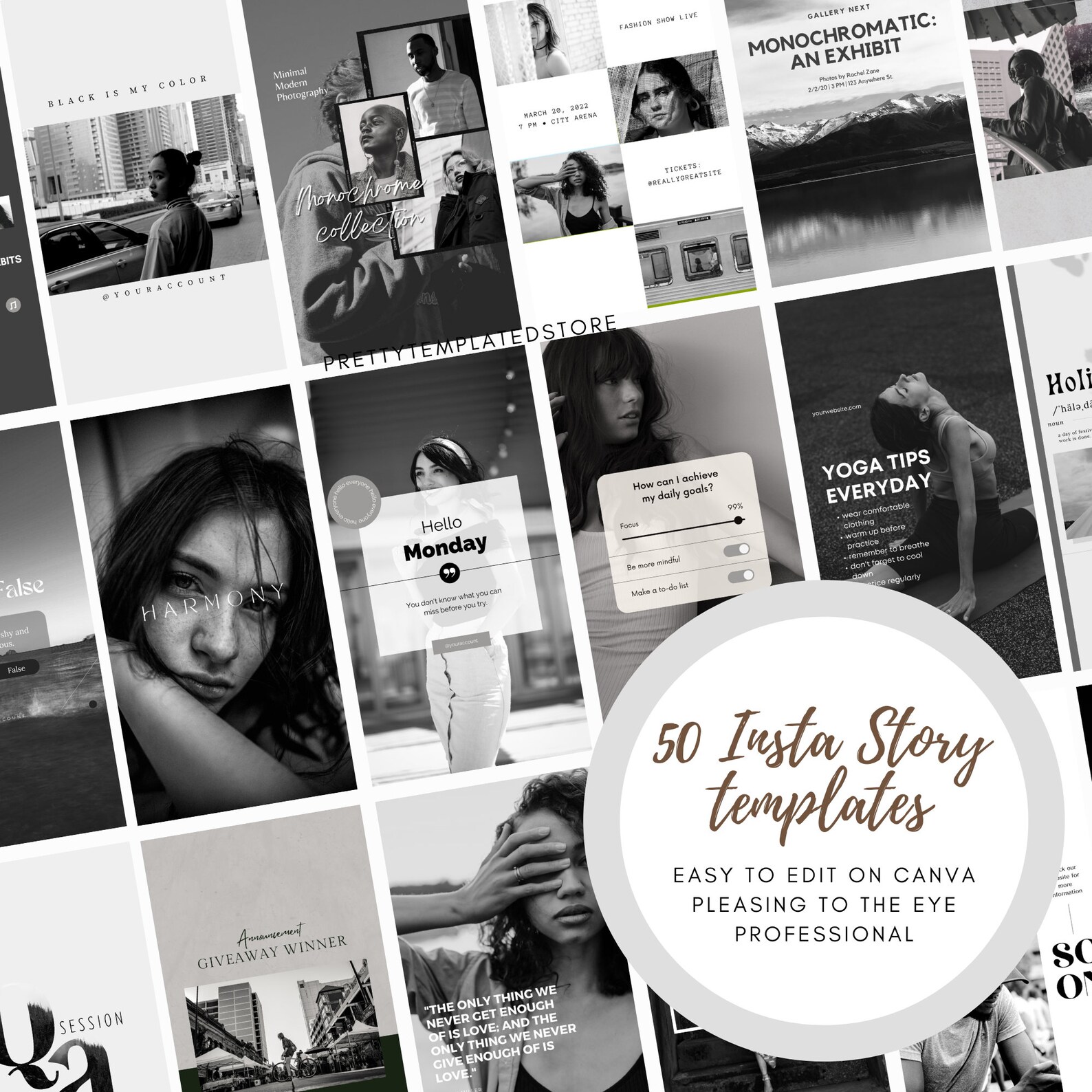 100 Black and White Instagram Templates Editable Canva Etsy