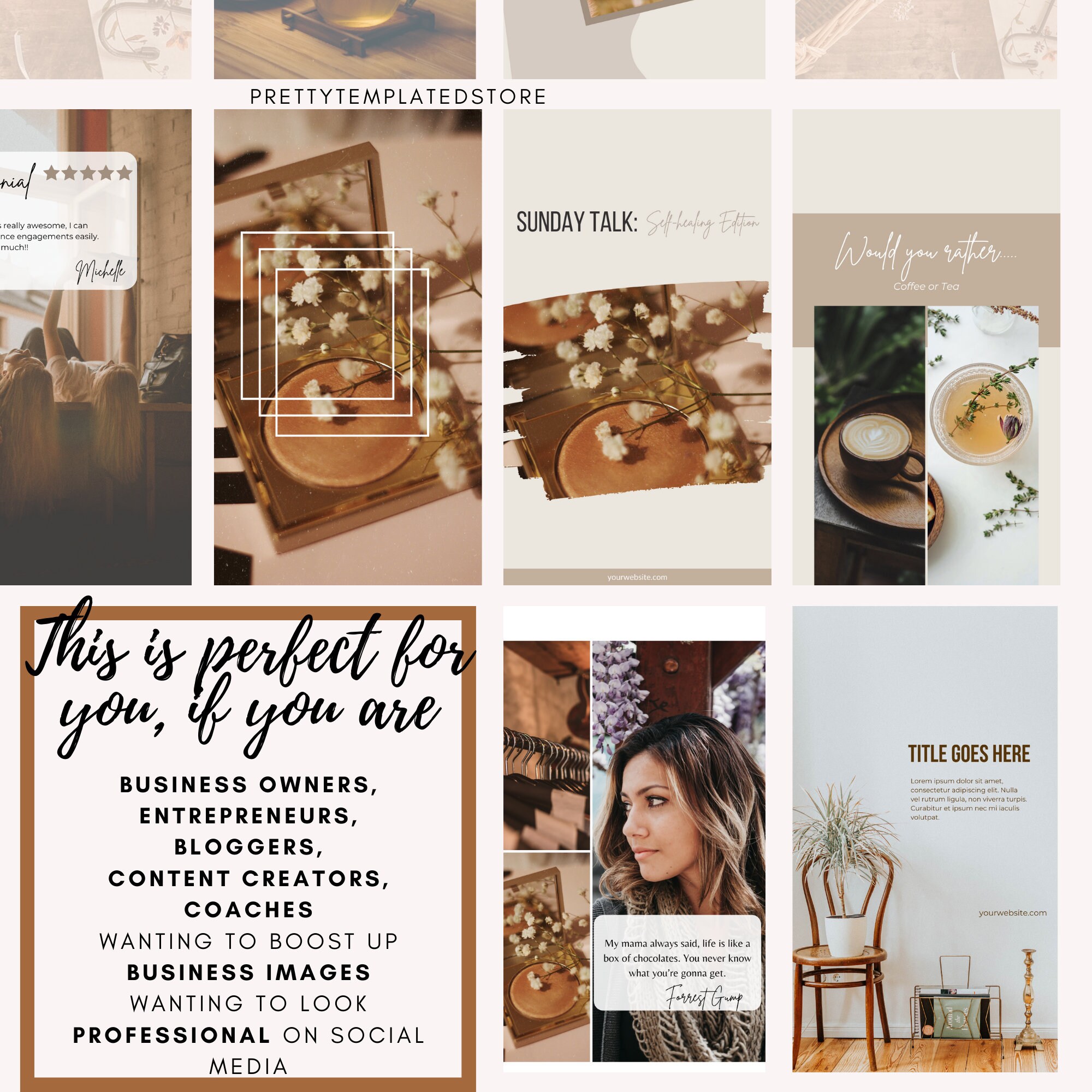 50 Neutral Boho Instagram Story Template for Business - Etsy