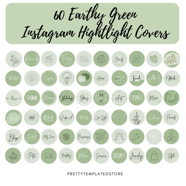 60 Earthy Green Instagram Highlight Covers, Aesthetic Story Instagram Highlights, Minimal Highlight Icons, Editable Highlight Canva, Sticker