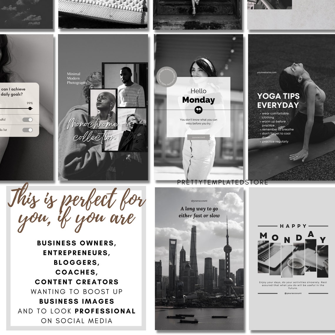 100 Black and White Instagram Templates Editable Canva Etsy