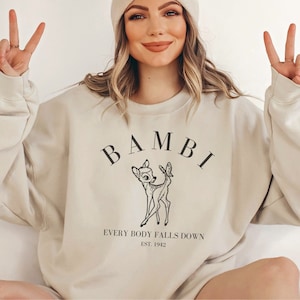 Bambi Everybody Falls Down Sweatshirt | Mental Health Sweatshirt | Positive Sweatshirt, Valentines Day Gift, Kawaii Sweatshirt