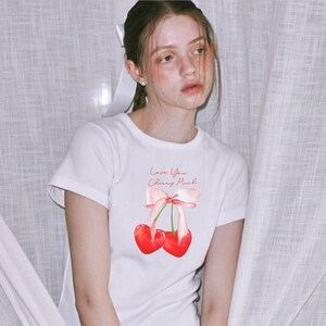 Love You Cherry Much Baby Tee | Coquette Clothing, Soft Girl Aesthetic, Coquette Shirt, Coquette Baby Tee, Dollette Coquette, Y2K Baby Tee