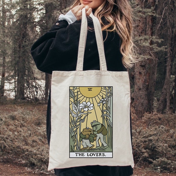Frog And Toad Lovers Tarot Card Tote Bag  | Aesthetic Tote Bag | Cute Tote Bag | Goblin Core Tote Bag | Cottage Core Tote Bag | Valentine