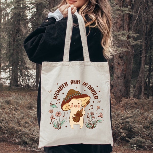 Cottage core Fairy Mushroom Banjo Tote Bag | Cute Tote Bag | Tote Bag Aesthetic | Goblincore Tote Bag | Valentines Day Gift | Mushroom Gift