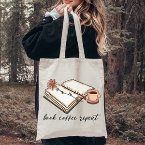 Vintage Book Coffee Repeat Tote Bag | Cute Tote Bag | Bookish Tote Bag | Book Lovers Tote Bag | Bibliophile Tote Bag | Read Banned Books