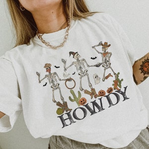 Comfort Colors® Western Dancing Skeletons Shirt, Boot Scootin Spooky, Cowgirl Skeleton, Cowgirl Halloween, Retro Halloween Shirt, Rodeo