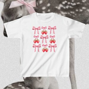 Bows & Strawberry Cherry Baby Tee | Coquette Clothing, Soft Girl Aesthetic, Coquette Shirt, Coquette Baby Tee, Dollette Coquette, Y2K Baby