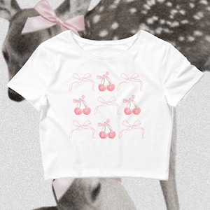 Ribbons & Cherry Baby Tee | Coquette Clothing, Soft Girl Aesthetic, Coquette Shirt, Coquette Baby Tee, Dollette Coquette, Y2K Baby Tee