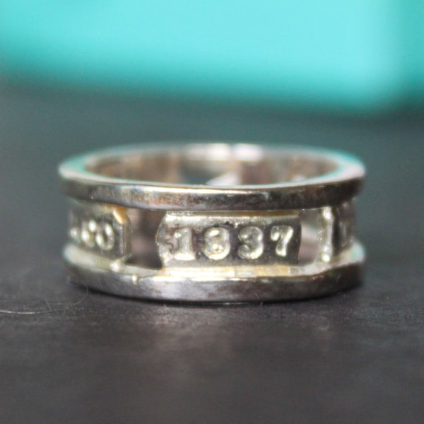 Vintage Tiffany And Company Sterling Silver Ring. 1837, Mint, In Original Box, Cut Out Design, Classic, Size 6, Bougie Grandmacore Gift.