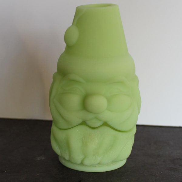 Vintage Fenton Santa Claus Fairy Lamp. Satin Green Uranium Glass, GLOWS, Minor Blemishes, Extremely Rare, HTF, Bougie Grandmacore Mantel.