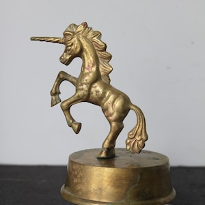 Vintage Brass Unicorn Music Box. Plays Born Free, Rustic Cottagecore Mantel Decor, Unique Fantasy, Little Girl Birthday Gift, Grandmacore.