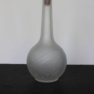 Vintage Satin Glass Decanter With Lid. Tall, Elegant, Cloudy White Bottle W/ Scroll Pattern, Bougie Bar Ware, Owens-Illinois Glass Company.