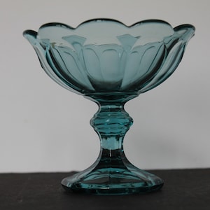 Blue Glass Candy Dish For Vintage Table Decor. Bougie, Flower Petal Edge, Turquoise Blue Bowl, Understated Elegance, Housewarming, Hostess.