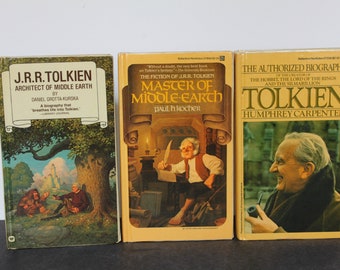 Vintage J R R Tolkien Books. Hard Cover Book Set Of 3, Architect Of Middle Earth, Master Of Middle Earth, The Authorized Biography, Gift Set