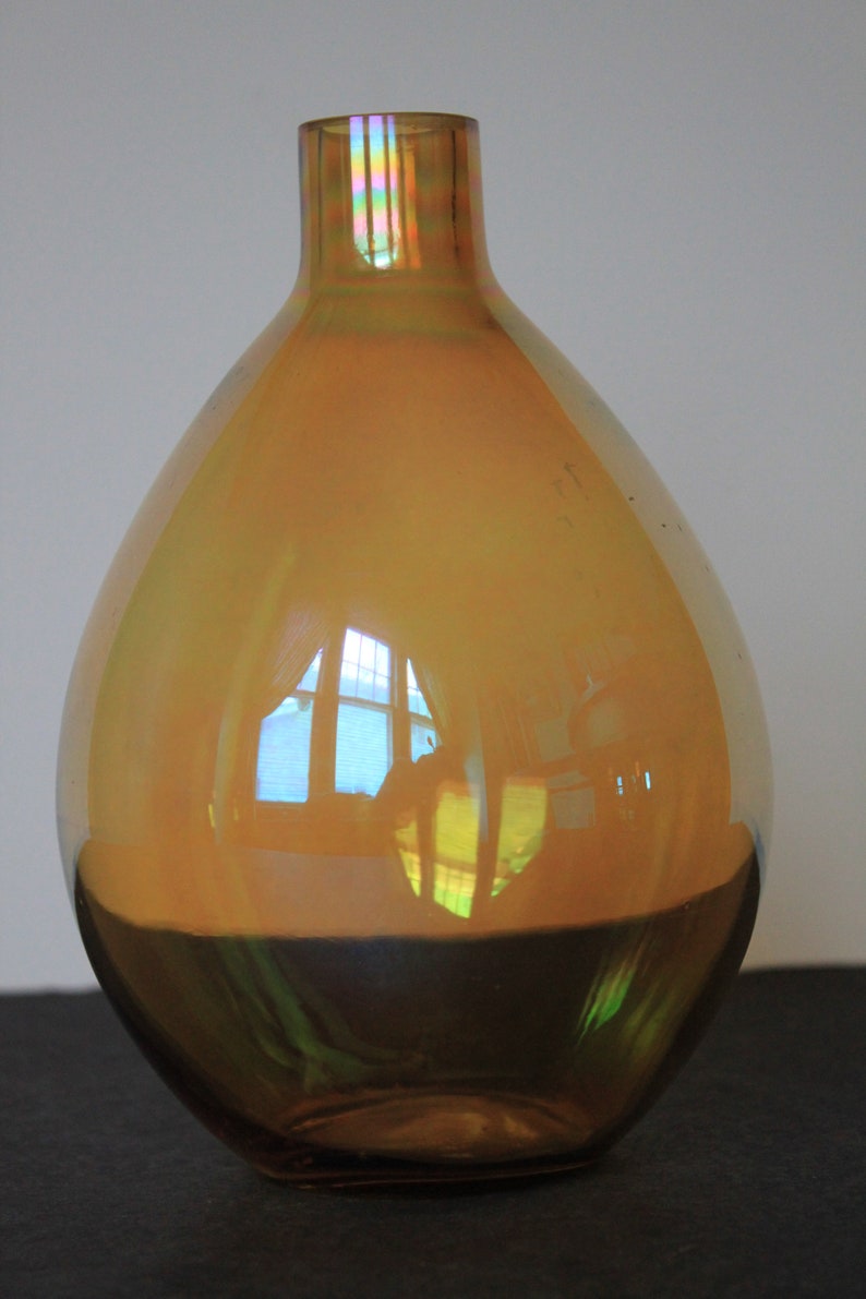 Vintage Amber Iridescent Glass Bottle. Tear Drop Shaped Etsy