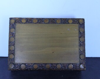 Vintage Wooden Polish Box. Rectangle Shape, Plain Middle, Circle Border, Hinged Lid, Grandmacore Vanity, Housewarming, Hostess Gift.