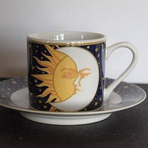 Vintage Celestial Espresso Cup. Mint Condition, Sun and Moon, Vitromaster, Galaxy Pattern, Universe, Mystical Kitchen Ware, Unique Host Gift